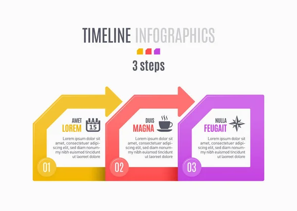 Tres pasos línea de tiempo de infografía, presentación, informe, diseño . — Vector de stock