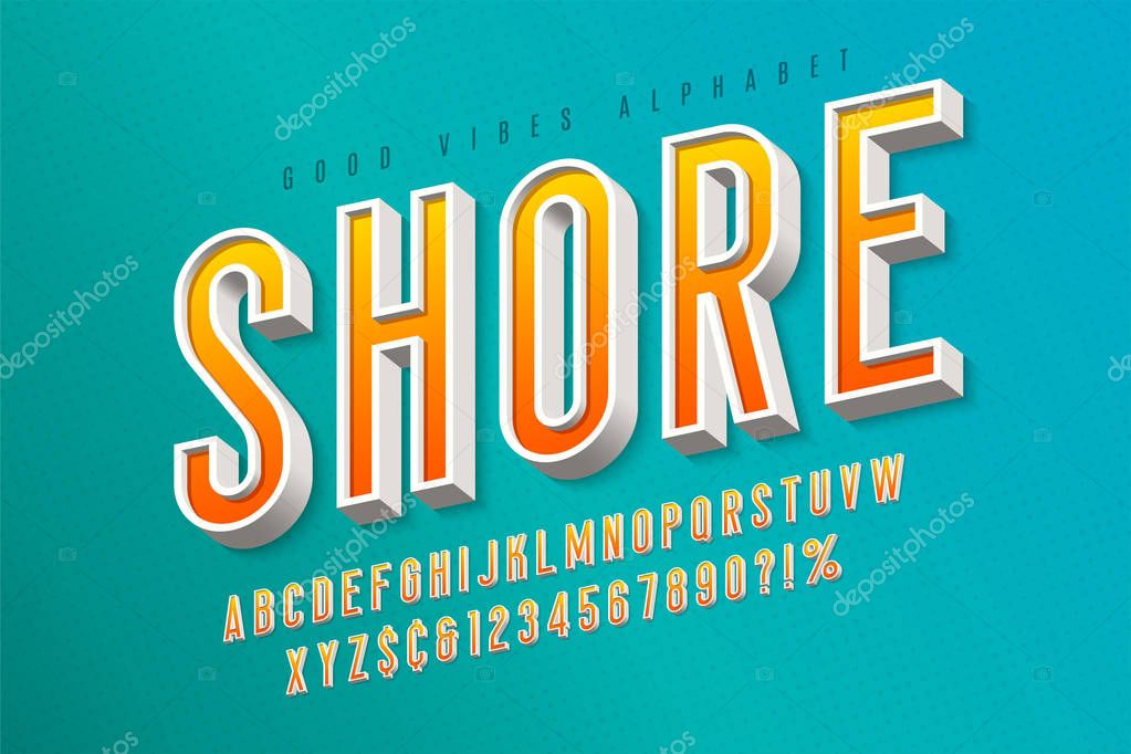 Good vibes retro typeface. 3d display font, poster, placard typography. Easy swatch color control