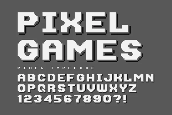 Pixel vector lettertype ontwerp, gestileerd als in 8-bit spellen — Stockvector