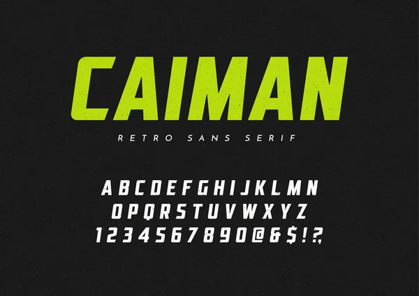Caiman tendance sans serif caractère rétro, police, lettres et numbe — Image vectorielle