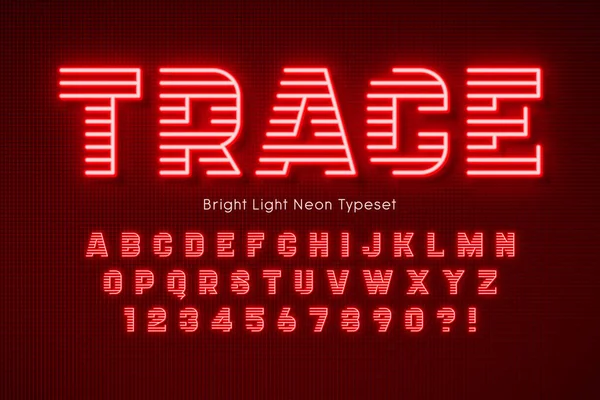 Neon fény 3d ábécé, extra izzó font. — Stock Vector