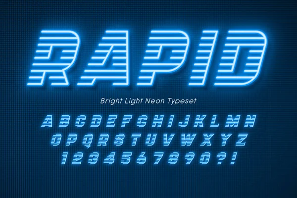 Neonlicht 3D-Alphabet, extra leuchtende Schrift. — Stockvektor