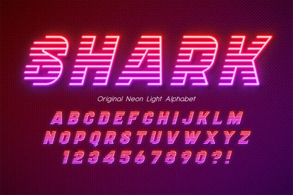 Neon light 3d alphabet, extra glowing font. — Stock Vector