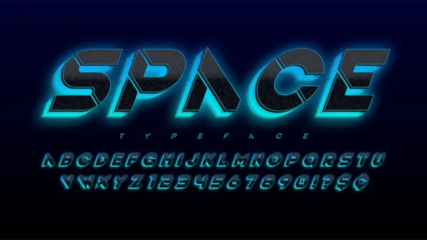 Alfabeto de ciencia ficción futurista Stencil, letras extra brillantes — Vector de stock