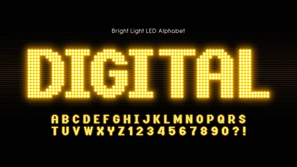 Skinnande Led-ljus-alfabet, extra glödande typsnitt. — Stock vektor