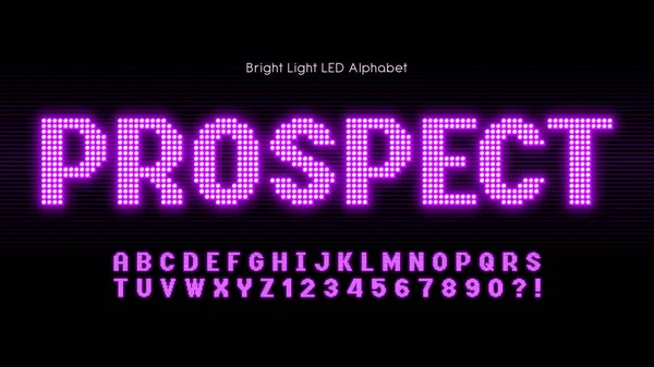 Shining LED light alphabet, extra glowing font. — Stock Vector