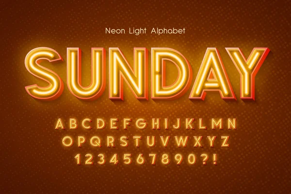 Neon fény 3d ábécé, extra izzó font. — Stock Vector