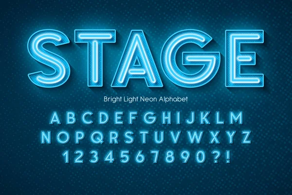 네온 빛 3d 알파벳, 여분의 빛나는 글꼴. — 스톡 벡터