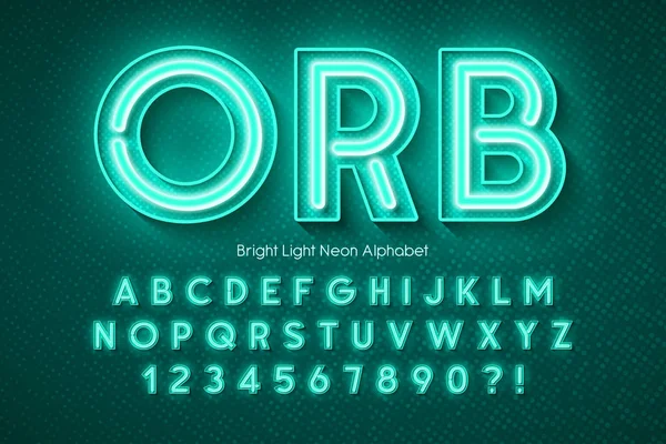 Neonlicht 3D-Alphabet, extra leuchtende Schrift. — Stockvektor