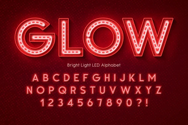 Neonlicht 3D-Alphabet, extra leuchtende moderne Schrift. — Stockvektor