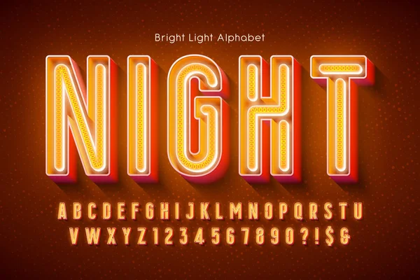 Neonljus 3D-alfabet, extra glödande modern typ. — Stock vektor