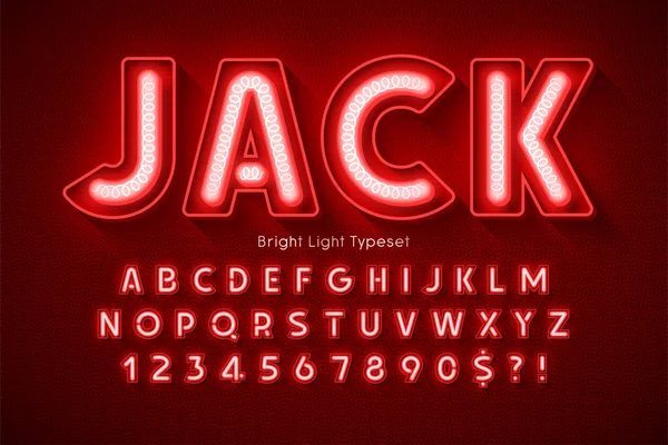 Luz de néon alfabeto 3d, extra brilhante tipo moderno. — Vetor de Stock