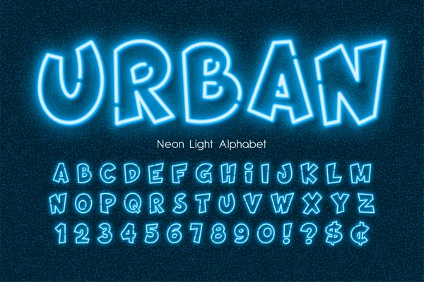 Neonlicht 3D-Alphabet, extra glühender Comic-Stil. — Stockvektor