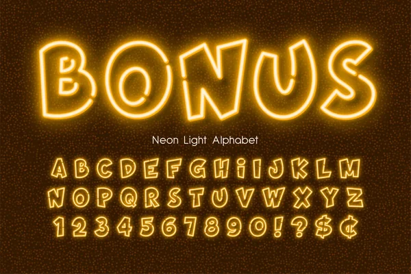 Neonlicht 3D-Alphabet, extra glühender Comic-Stil. — Stockvektor