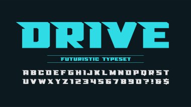 Fütürist alfabe tasarımı, yazı karakteri, harfler ve sayılar.