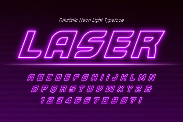 Neon licht 3d alfabet, extra gloeiend modern type. — Stockvector