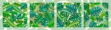 4 tropikal dikişsiz doğal egzotik yaprak deseni.
