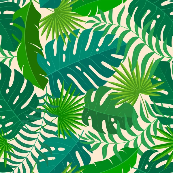 熱帯のシームレスな自然パターンのエキゾチックな葉. — ストックベクタ