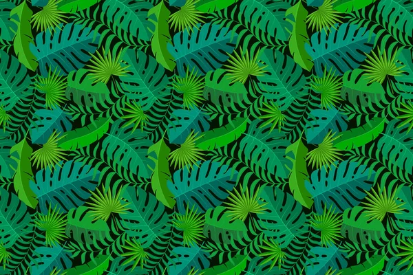 Tropical seamless natural pattern of exotic leaves. — Stock Vector