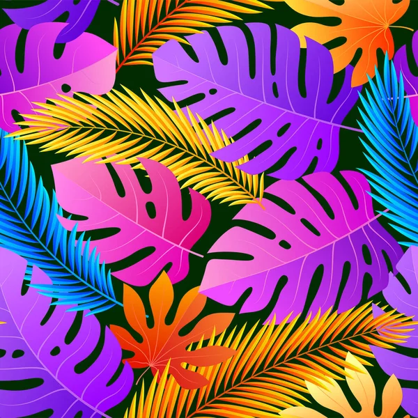 Tropical seamless natural pattern of exotic leaves. — Stock Vector