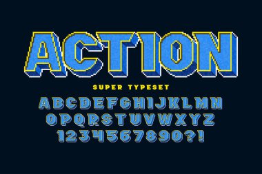 Pixel vector alphabet design, stylized like in 8-bit games. clipart