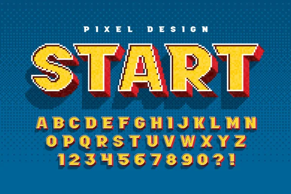 Pixel vector alfabet ontwerp, gestileerd als in 8-bit games. — Stockvector