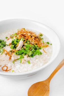 'Tom Khao Moo' Tay Kahvaltı, wh etli karışık pirinç pirinç çorbası