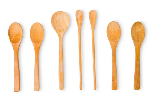 Set de cucharas de madera aisladas sobre fondo blanco — Foto de Stock