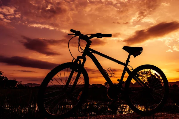 Beautiful close up scene of bicycle at sunset — Stock Photo, Image