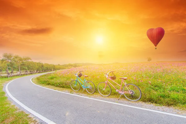 Bella immagine del paesaggio con biciclette al tramonto — Foto Stock