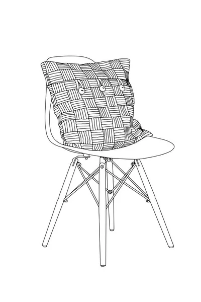 Hand getekend interieur detail stoelen en rust kussen. vector — Stockvector