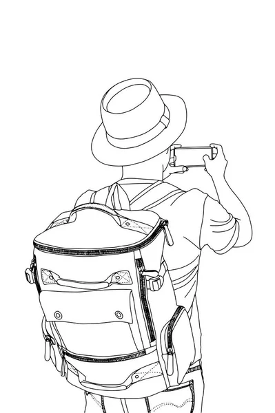 Le type avec le sac à dos. illustration conceptuelle du vecteur de voyage — Image vectorielle