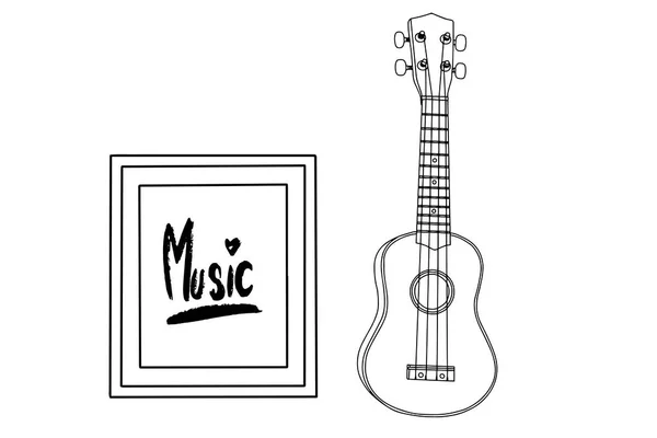 ウクレレ現実的な漫画を描きます。音楽の弦楽器デザイン vec — ストックベクタ