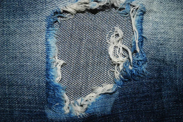 Primer Plano Agujero Roto Denim — Foto de Stock