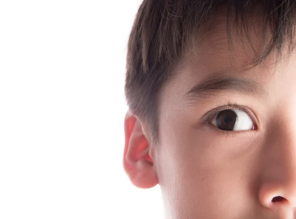 Close up boy 's scare eye look at side — Fotografia de Stock