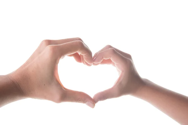 Hand of mom and son making heart shape together — Stock Photo, Image