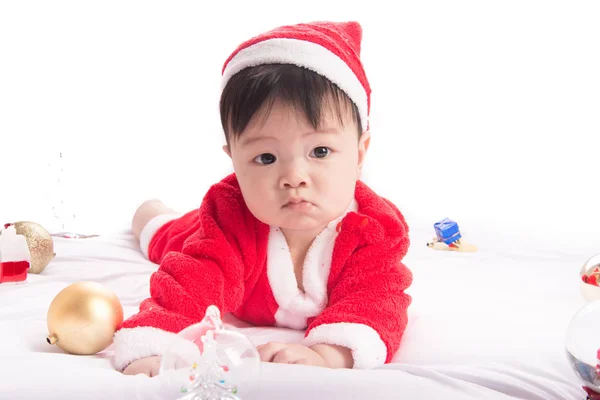 Asiatiska spädbarn Baby i santa kostym julfirande — Stockfoto