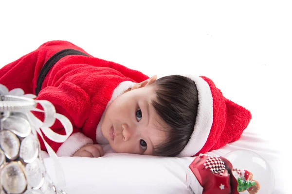 Asiatiska spädbarn Baby i santa kostym julfirande — Stockfoto