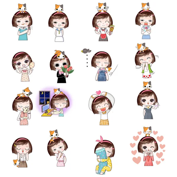 Cartoon character of funny girl in many positions — Stock Photo, Image