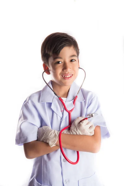 Klein kind draagt arts uniform kostuum — Stockfoto