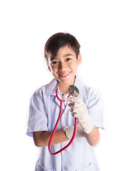 Criança vestindo traje uniforme médico — Fotografia de Stock