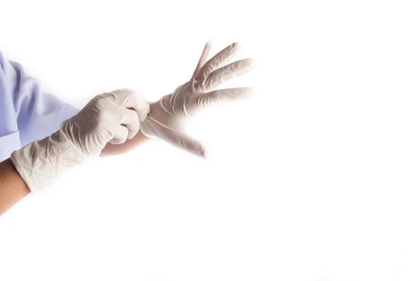 Kind dragen arts handschoen voor bescherming — Stockfoto