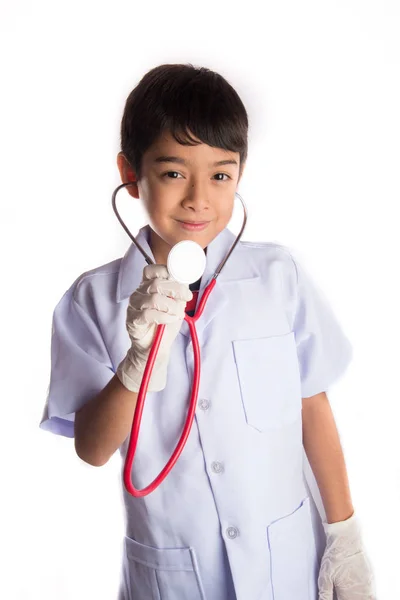 Criança vestindo traje uniforme médico — Fotografia de Stock