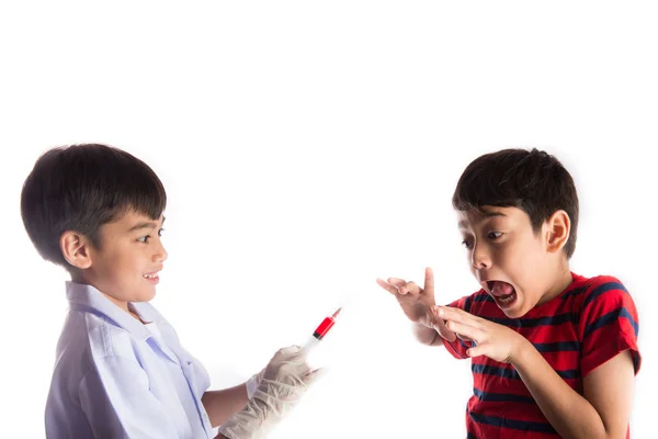 Orvos ad befecskendezés-ból vírus elleni oltóanyag, a gyerek — Stock Fotó