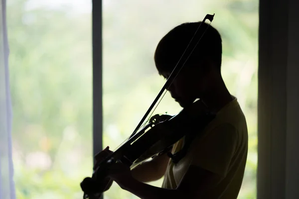 Little Boys Play Practice Violin Music Class Room — Stock Photo, Image