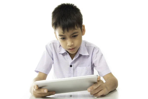 Mother Son Playing Tablet Learn Together Happy Face — Stock Photo, Image