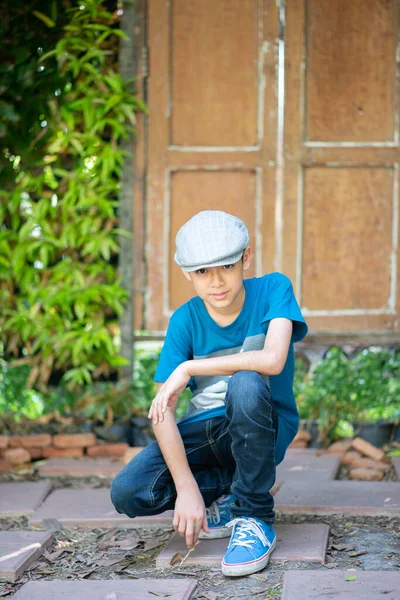 Teenage Handsome Boy Pose Portrait Park — Stock Photo, Image