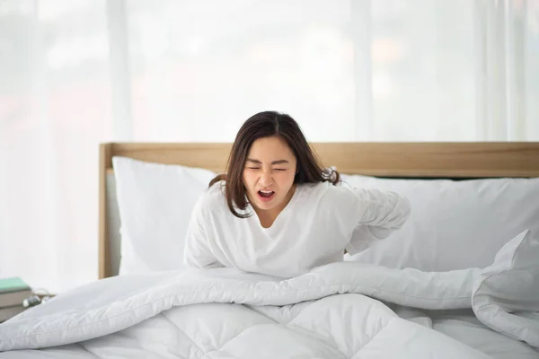 Asain Teenager Woman Just Wake Morning Has Stomachache — Stock Photo, Image