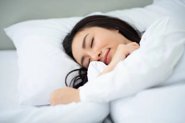 Asain Teenager Woman Just Wake Morning Bedroom — Stock Photo, Image