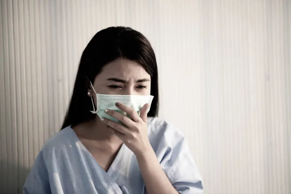 Asian Patient Woman Wearing Mask Protect Virus Sickness Hospital — Stock Photo, Image